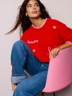 Next Red/Pink Cosy Embroidered Valentines Jumper Hot