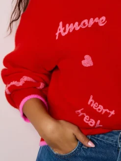 Next Red/Pink Cosy Embroidered Valentines Jumper Hot