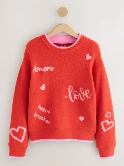 Next Red/Pink Cosy Embroidered Valentines Jumper Hot
