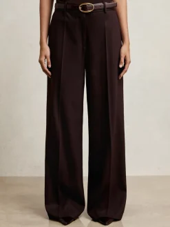 Reiss Solene Wool-Blend Wide-Leg Suit Trousers Aubergine Discount