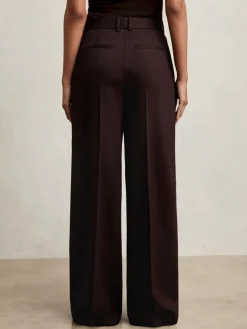 Reiss Solene Wool-Blend Wide-Leg Suit Trousers Aubergine Discount