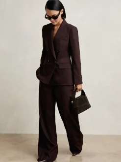 Reiss Solene Wool-Blend Double-Breasted Suit Blazer Aubergine Discount