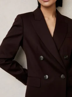 Reiss Solene Wool-Blend Double-Breasted Suit Blazer Aubergine Discount
