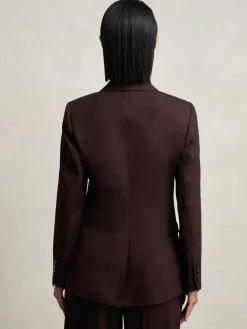 Reiss Solene Wool-Blend Double-Breasted Suit Blazer Aubergine Discount