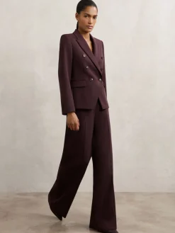 Reiss Gabi Petite Wide-Leg Suit Trousers Berry