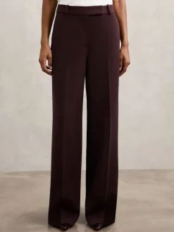 Reiss Gabi Wide-Leg Suit Trousers Berry New