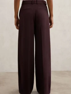 Reiss Gabi Wide-Leg Suit Trousers Berry New