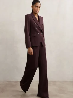 Reiss Gabi Wide-Leg Suit Trousers Berry New