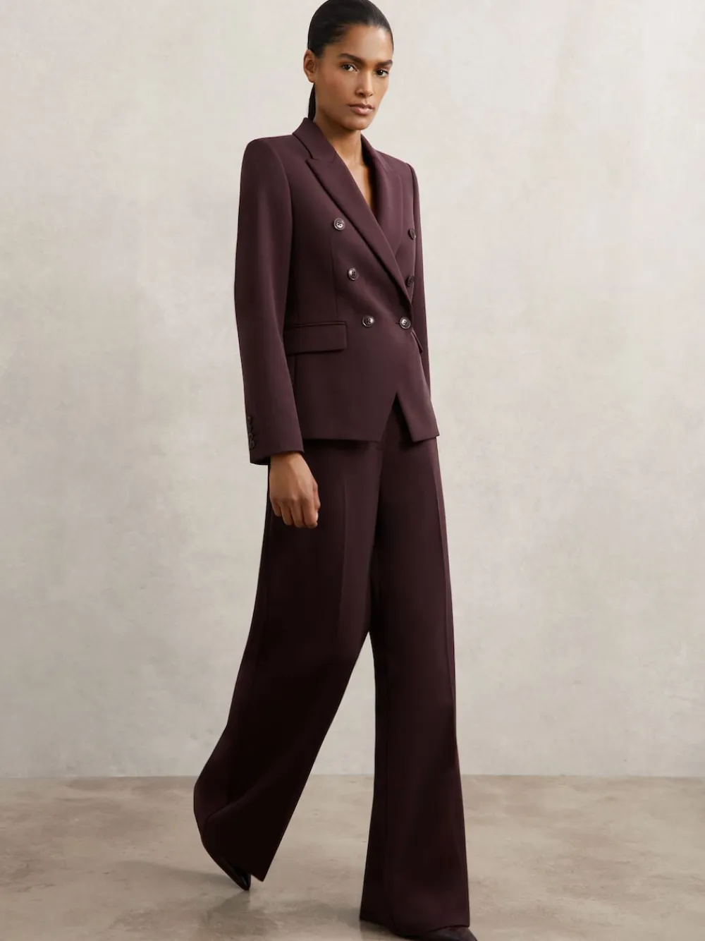 Reiss Gabi Wide-Leg Suit Trousers Berry New