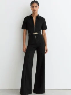 Reiss Black Danie Wide-Leg Zip-Through Denim Jumpsuit Best