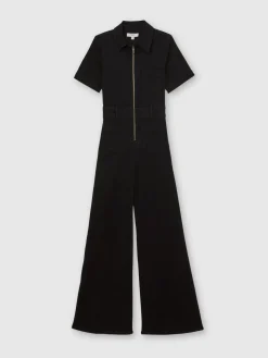 Reiss Black Danie Wide-Leg Zip-Through Denim Jumpsuit Best