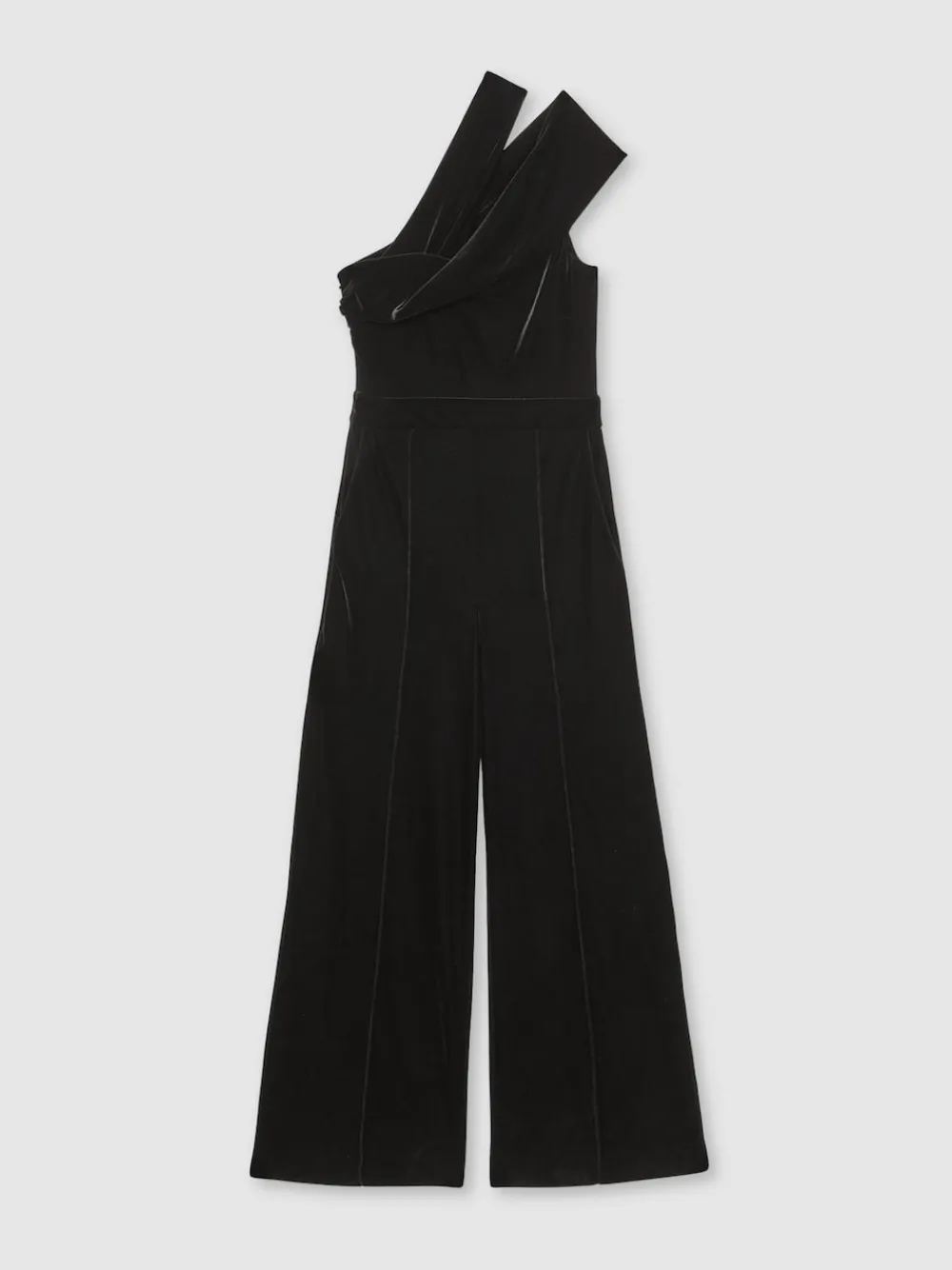 Reiss Daria Velvet One-Shoulder Wide-Leg Jumpsuit Black Sale