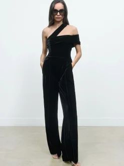 Reiss Daria Velvet One-Shoulder Wide-Leg Jumpsuit Black Sale