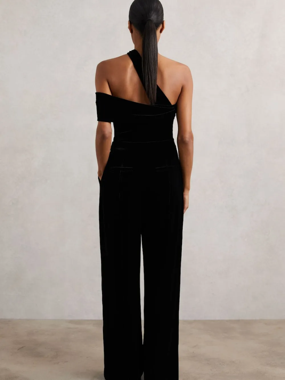 Reiss Daria Velvet One-Shoulder Wide-Leg Jumpsuit Black Sale