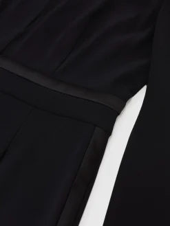 Reiss Black Evora Petite Plunge-Neck Split-Sleeve Jumpsuit Clearance