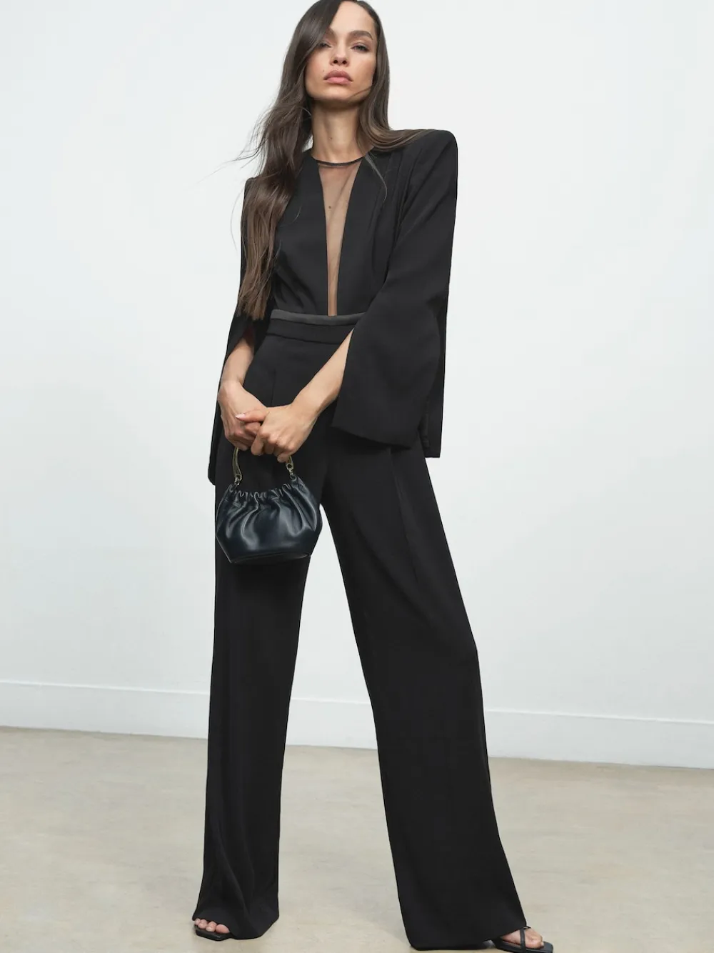 Reiss Evora Plunge-Neck Split-Sleeve Jumpsuit Black