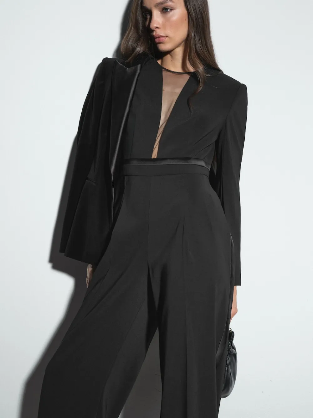 Reiss Evora Plunge-Neck Split-Sleeve Jumpsuit Black