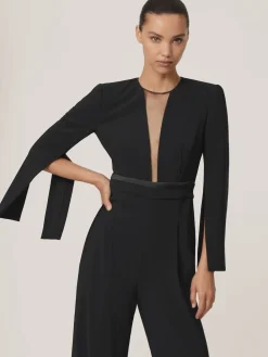 Reiss Evora Plunge-Neck Split-Sleeve Jumpsuit Black