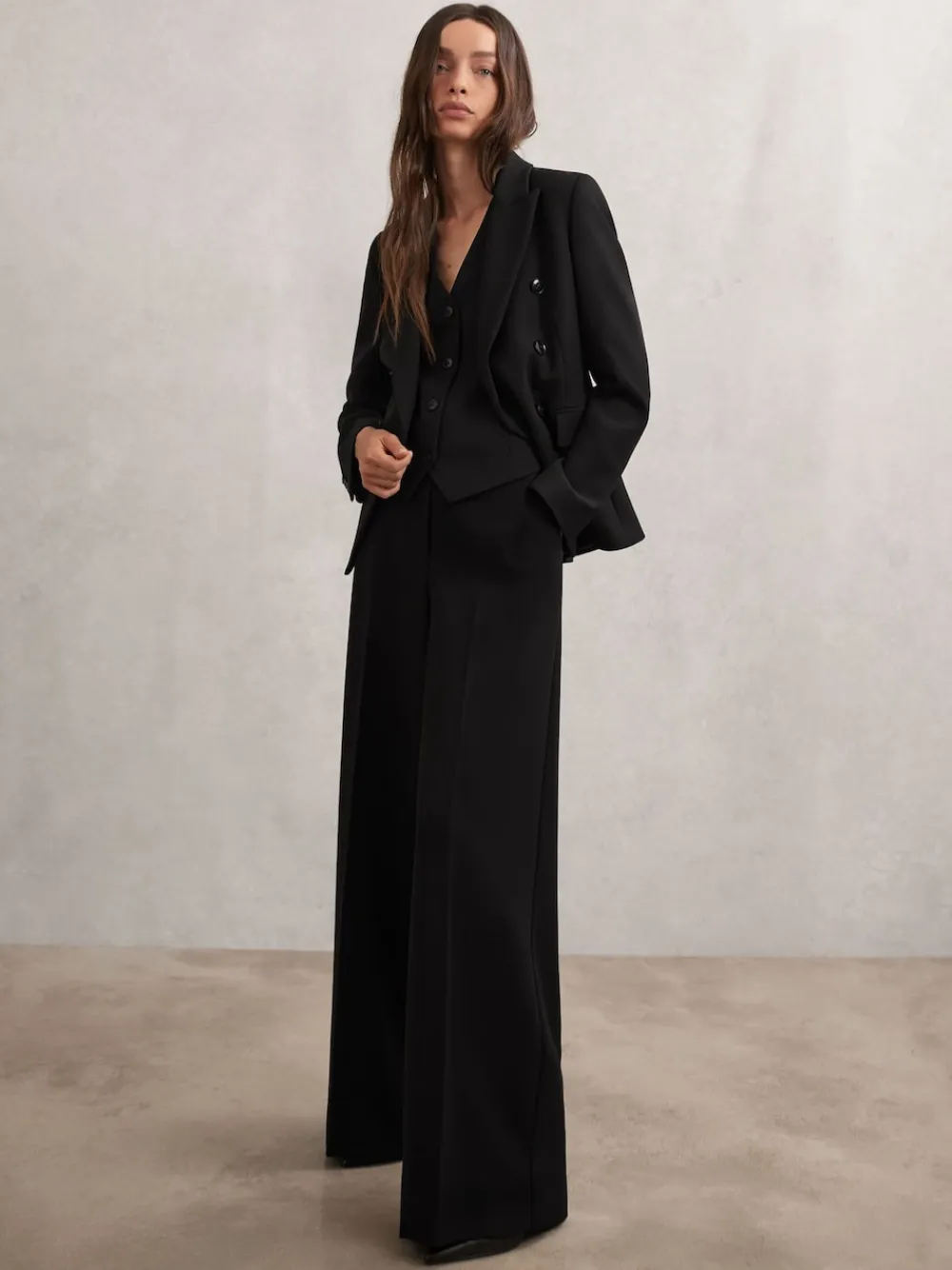 Reiss Gabi Double-Breasted Suit Blazer Black Hot