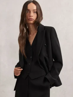 Reiss Gabi Double-Breasted Suit Blazer Black Hot