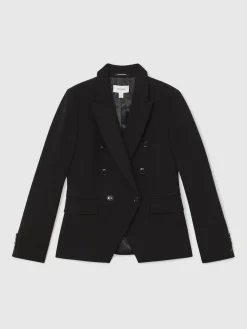 Reiss Gabi Petite Double-Breasted Suit Blazer Black Hot