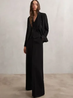 Reiss Gabi Petite Wide-Leg Suit Trousers Black New