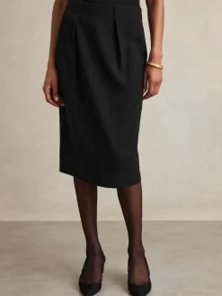 Reiss Gabi Tailored Midi Suit Skirt Black Discount