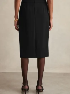 Reiss Gabi Tailored Midi Suit Skirt Black Discount