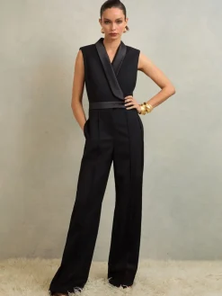 Reiss Black Gaia Atelier Wide-Leg Tuxedo Jumpsuit Best