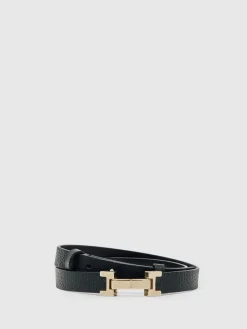 Reiss Hayley Leather Square Hinge Belt Black Outlet