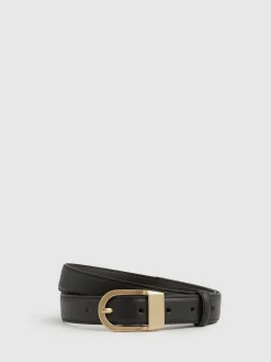 Reiss Hazel Leather Curved-Buckle Belt Black Best