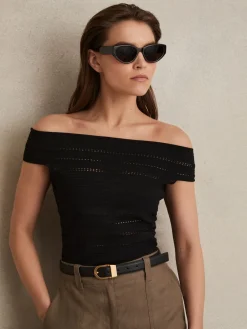 Reiss Hazel Leather Curved-Buckle Belt Black Best