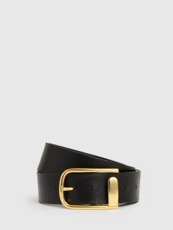 Reiss Iyla Leather Half-Keeper Belt Black Outlet