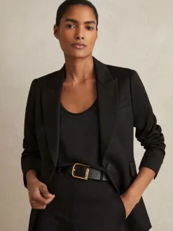 Reiss Iyla Leather Half-Keeper Belt Black Outlet