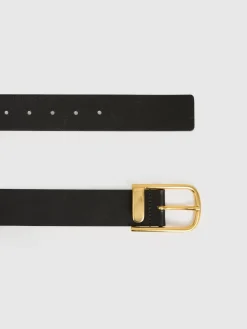 Reiss Iyla Leather Half-Keeper Belt Black Outlet