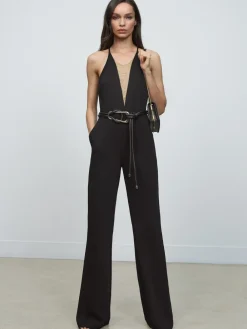 Reiss Black Kamila Chain-Detail Flared-Leg Jumpsuit New
