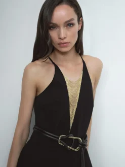 Reiss Black Kamila Chain-Detail Flared-Leg Jumpsuit New