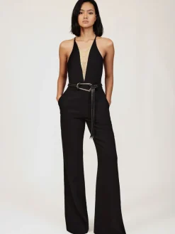 Reiss Black Kamila Chain-Detail Flared-Leg Jumpsuit New