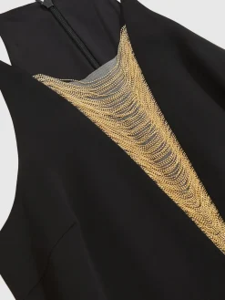 Reiss Black Kamila Chain-Detail Flared-Leg Jumpsuit New