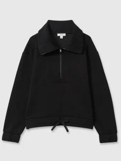 Reiss Laney Premium Interlock Half-Zip Sweatshirt Black Discount