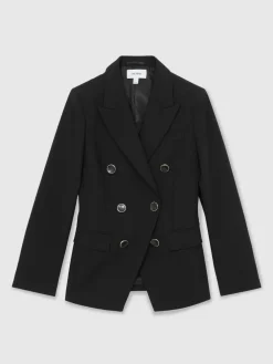 Reiss Lia Wool-Blend Double-Breasted Blazer Black Outlet