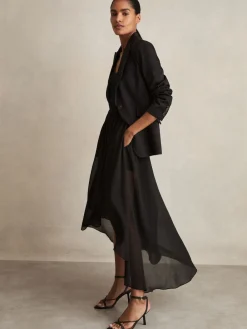 Reiss Black Lucie Sheer-Overlay High-Low Shorts Online