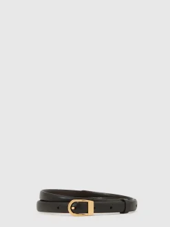 Reiss Black Mila Leather Mini-Buckle Belt Discount