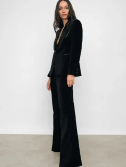 Reiss Black Myrtle Velvet Flared Trousers New