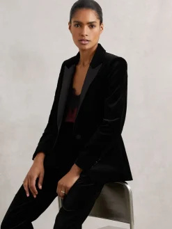 Reiss Black Myrtle Velvet Single Breasted Suit Blazer Outlet