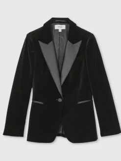 Reiss Black Myrtle Velvet Single Breasted Suit Blazer Outlet