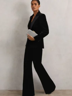 Reiss Black Myrtle Velvet Single Breasted Suit Blazer Outlet