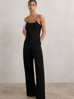 Reiss Black Olara Chain-Strap Wide-Leg Jumpsuit Outlet