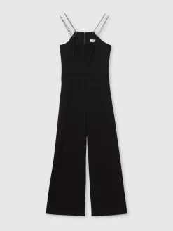 Reiss Black Olara Chain-Strap Wide-Leg Jumpsuit Outlet