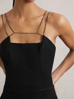 Reiss Black Olara Chain-Strap Wide-Leg Jumpsuit Outlet